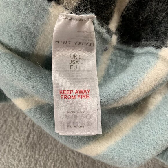 Mint Velvet Sweater Women's Large Gray and Blue Wool 3/4 Sleeve Animal Print - Picture 4 of 8